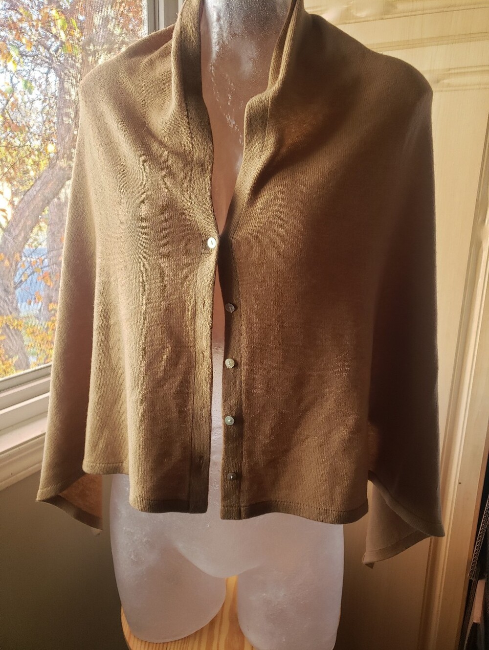 Merino Wool Womens Button Scarf/ Sleeve Cropped Cover Up